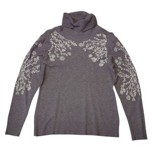 Elegant Gray Floral Turtleneck Sweater